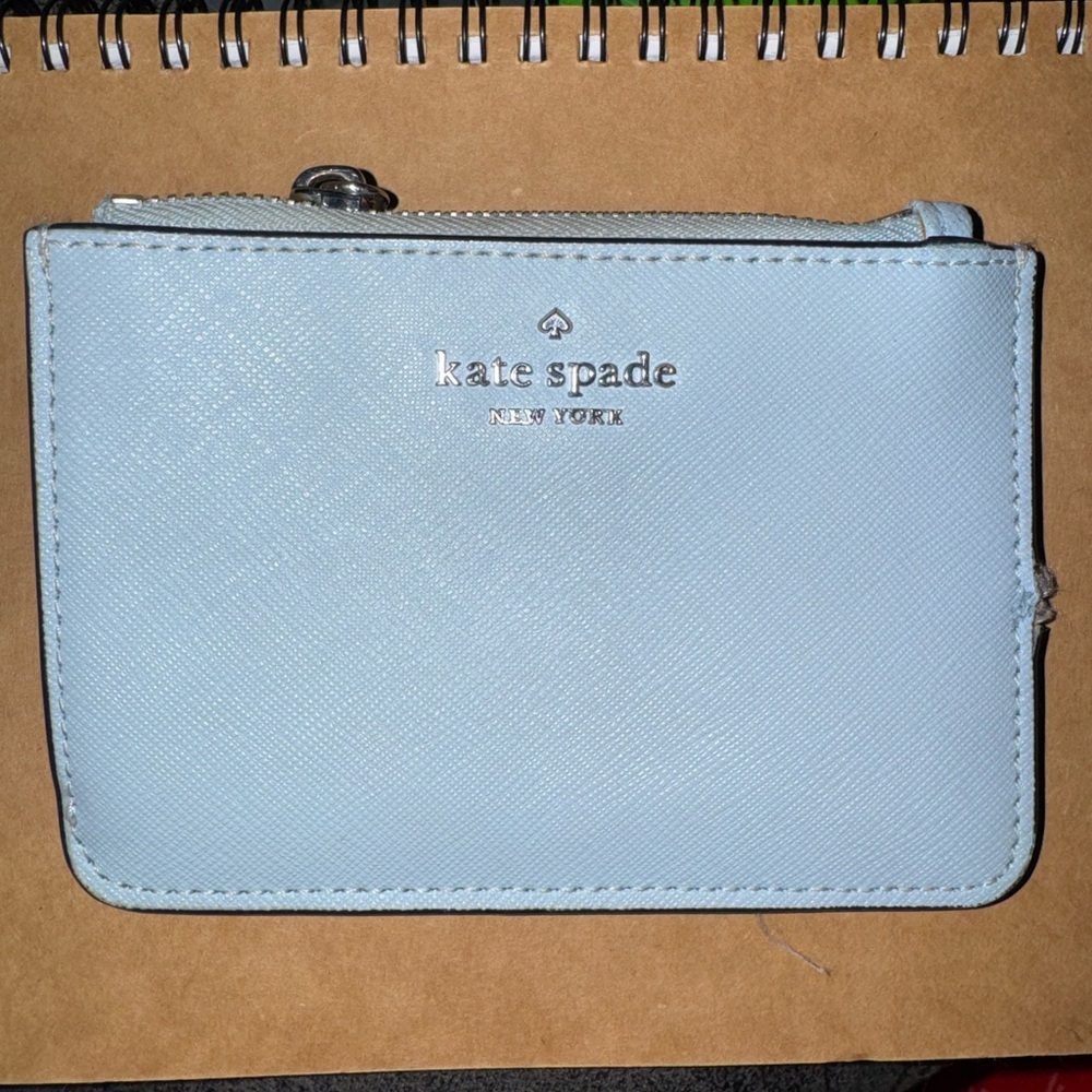 kate spade light blue saffiano zip card case